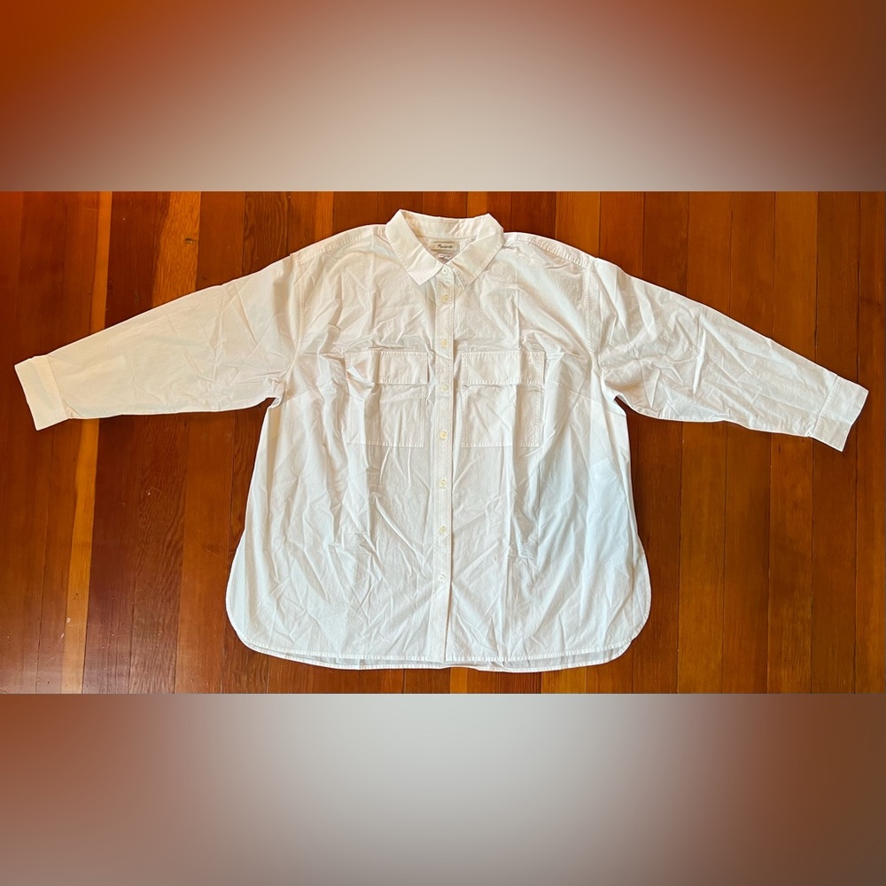 NWT Madewell The Plus Signature Poplin Oversized Button-Up Shirt: 2X White - Picture 7 of 8